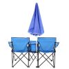 Portable Folding Picnic Double Chair with Umbrella, Table & Cooler – Beach Camping Chair, Red/Gray Palm Tree Design