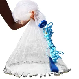 Fishing Cast Net Bait Trap Easy Throw Heavy Duty Hand Cast Net with Chain Sinker Bottom Spread (Option: 8FT)