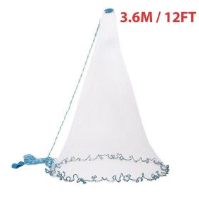 6/8/10/12/16FT Fishing Cast Net Bait Easy Throw Hand Cast Strong Nylon Mesh USA (Net Size: 3.6M / 12FT)