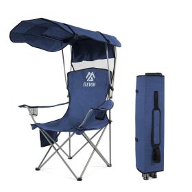 Oversized Camping Chair with Canopy Heavy Duty Folding Outdoor Chair with Armrest Cup Holder and Carry Bag Portable Camp Chair for Beach Fishing Picni (Color: Navy Blue)